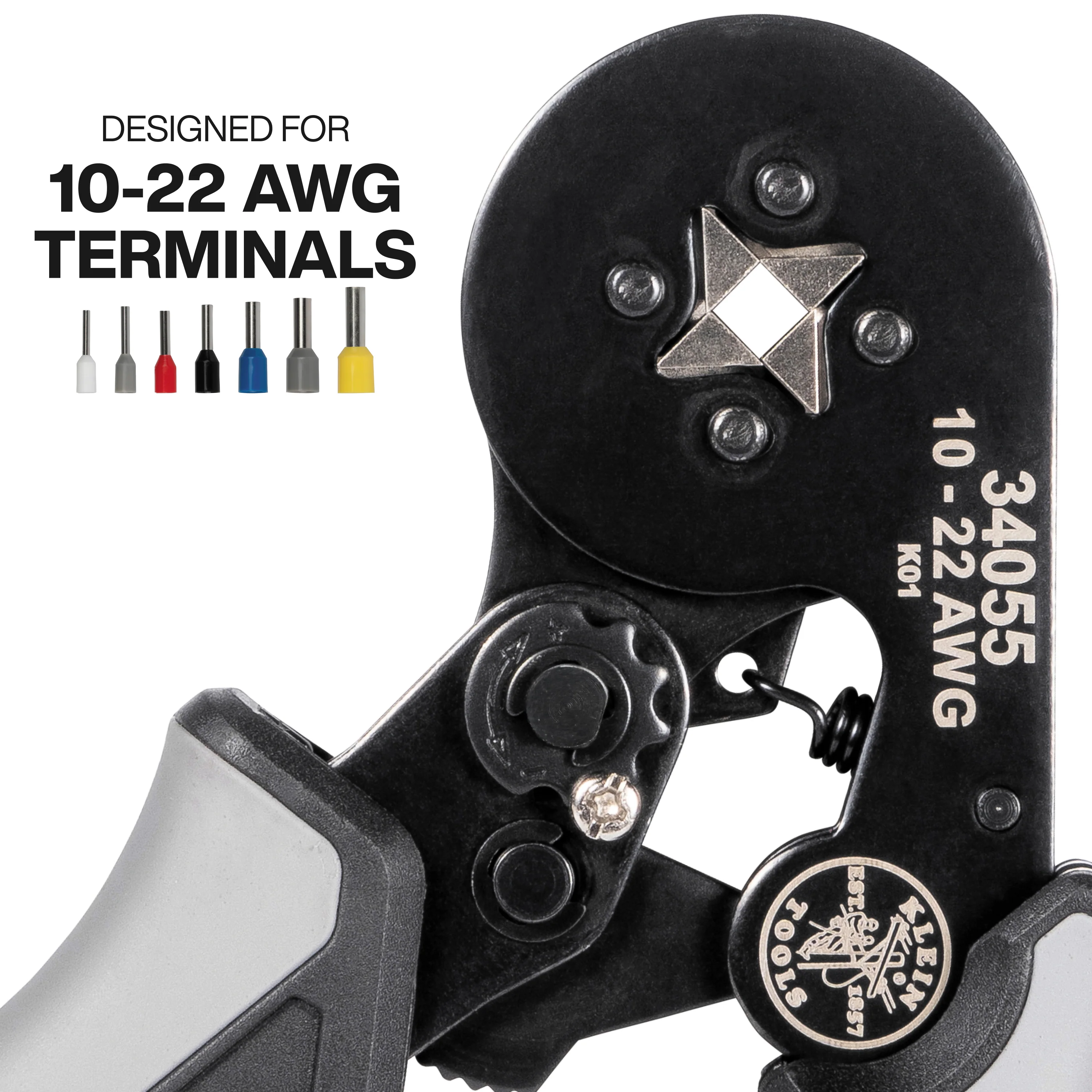 Klein Tools 34055 Ratcheting Ferrule Square Crimper, 10 to 22 AWG Wire - Image 2