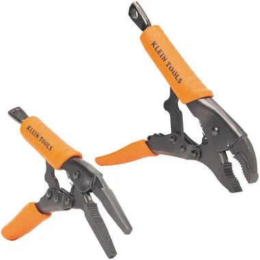 Klein Tools 38663 Locking Pliers Set, 7-Inch Long Nose Pliers and 10-Inch Curved Jaw Pliers, High Torque and Gripping Power, 2-Piece