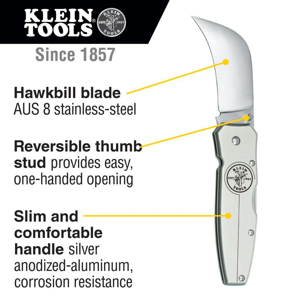 Klein Tools 44006 Pocket Knife, Electricians Knife with 2-5/8-Inch Hawkbill Blade and Aluminum Handle - Image 2