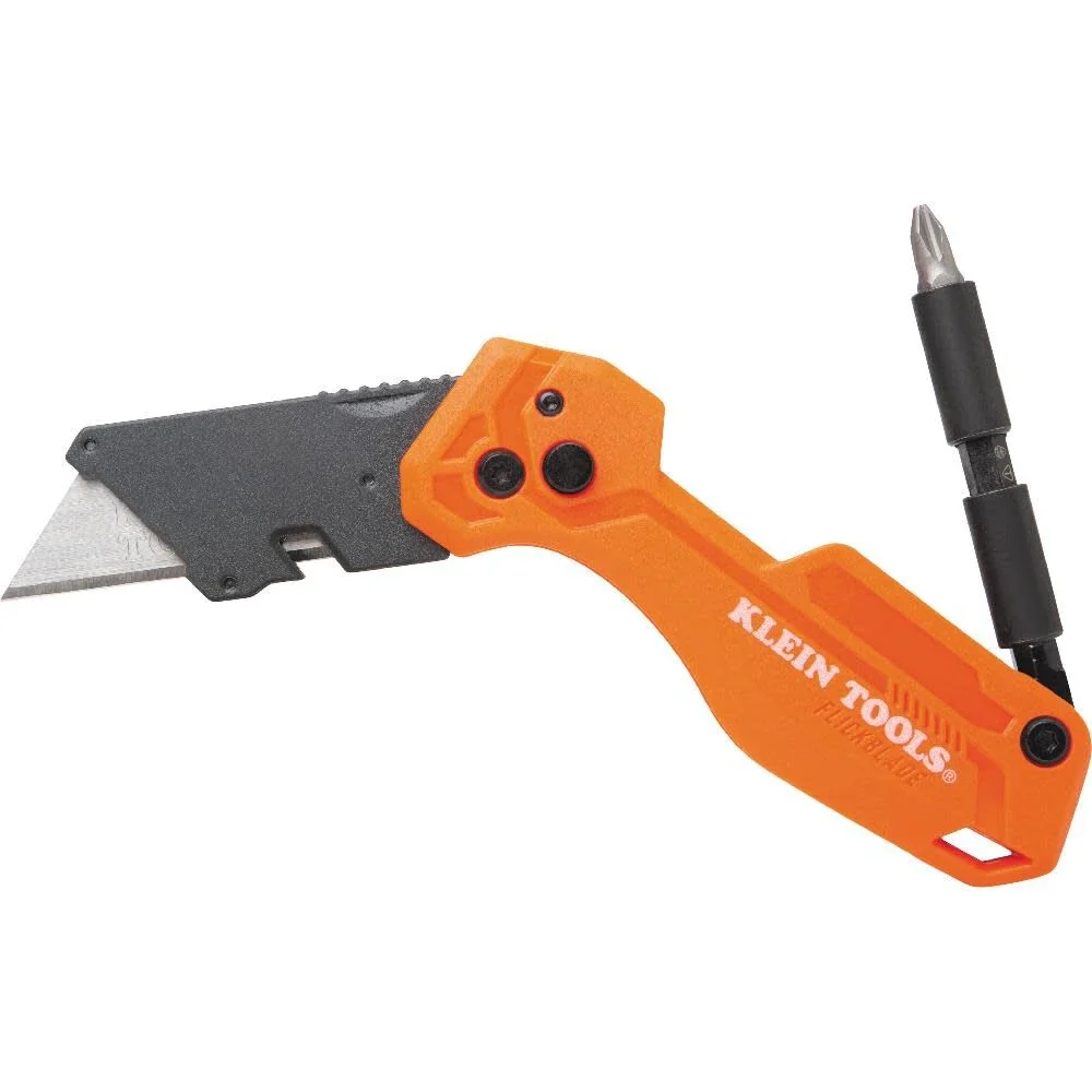Klein Tools 44304 Folding FLICKBLADE Utility Knife, Compact, Removable Impact Driver, 1/4-Inch Nut Driver and 2 Phillips Bit - Image 4