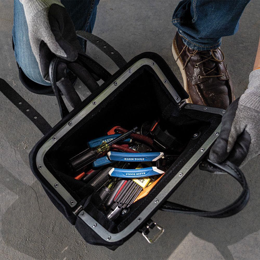 Klein Tools 510212BLK Heavy Duty Black Canvas Tool Bag, Tool Tote, Multi-Purpose Bag with Wide Hinged Opening and Leather Handles, 12-Inch - Image 5