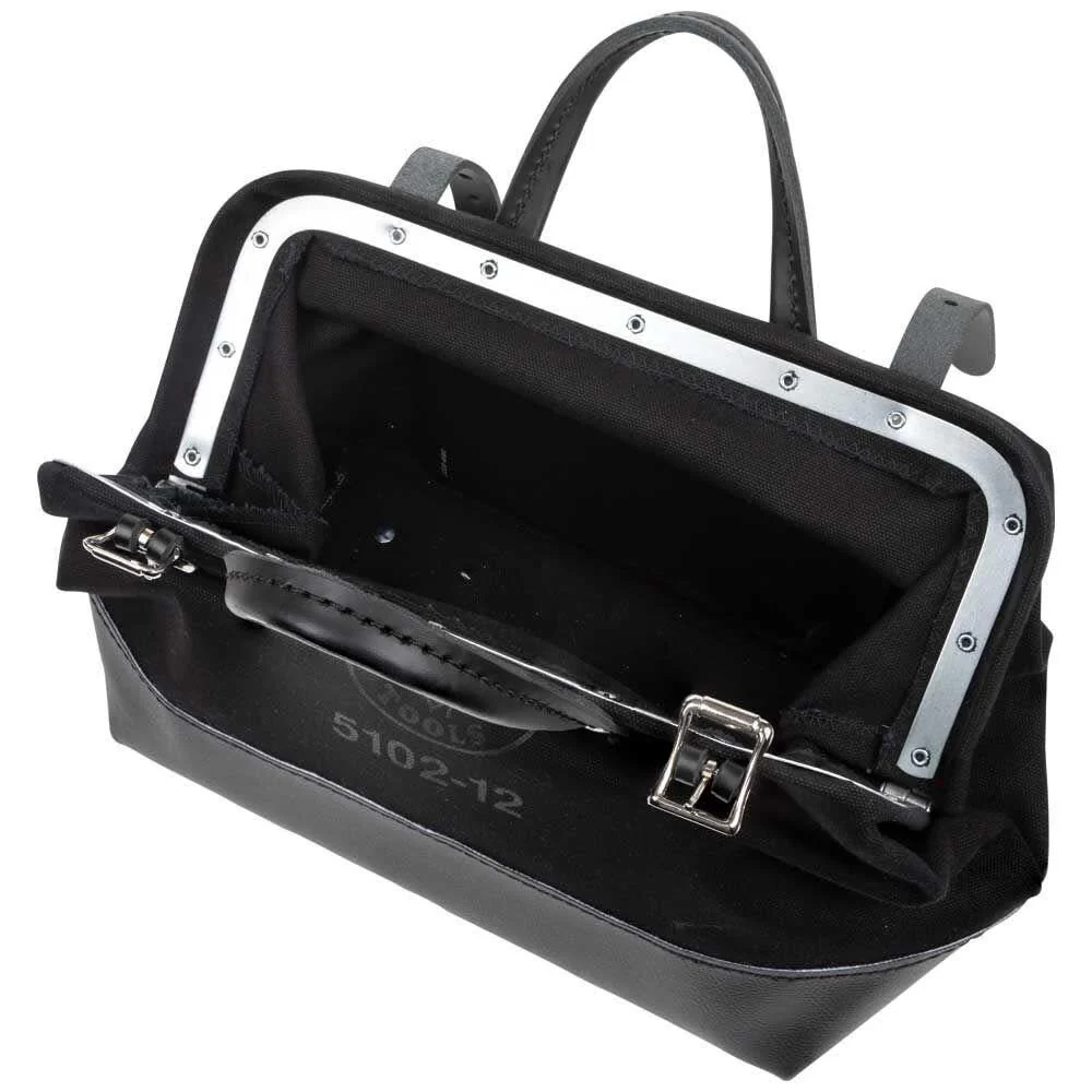 Klein Tools 510212BLK Heavy Duty Black Canvas Tool Bag, Tool Tote, Multi-Purpose Bag with Wide Hinged Opening and Leather Handles, 12-Inch - Image 7