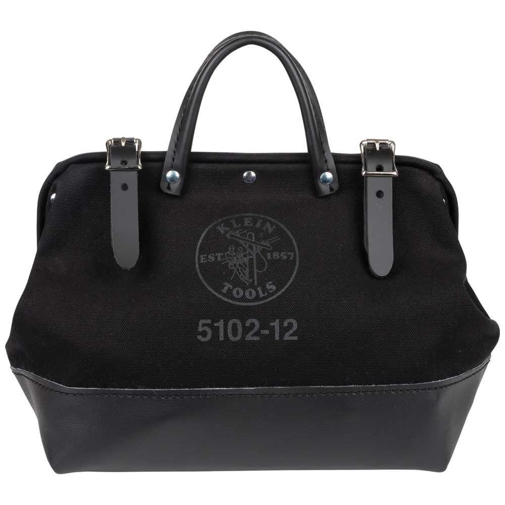 Klein Tools 510212BLK Heavy Duty Black Canvas Tool Bag, Tool Tote, Multi-Purpose Bag with Wide Hinged Opening and Leather Handles, 12-Inch - Image 8