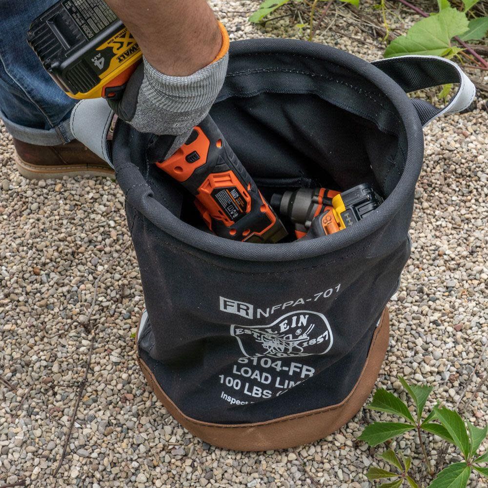 Klein Tools 5104FR Canvas Bucket, Flame-Resistant Tool Bucket Made of No. 4 Canvas, with Double-Reinforced Bottom, 100-Pound Load Rated - Image 4