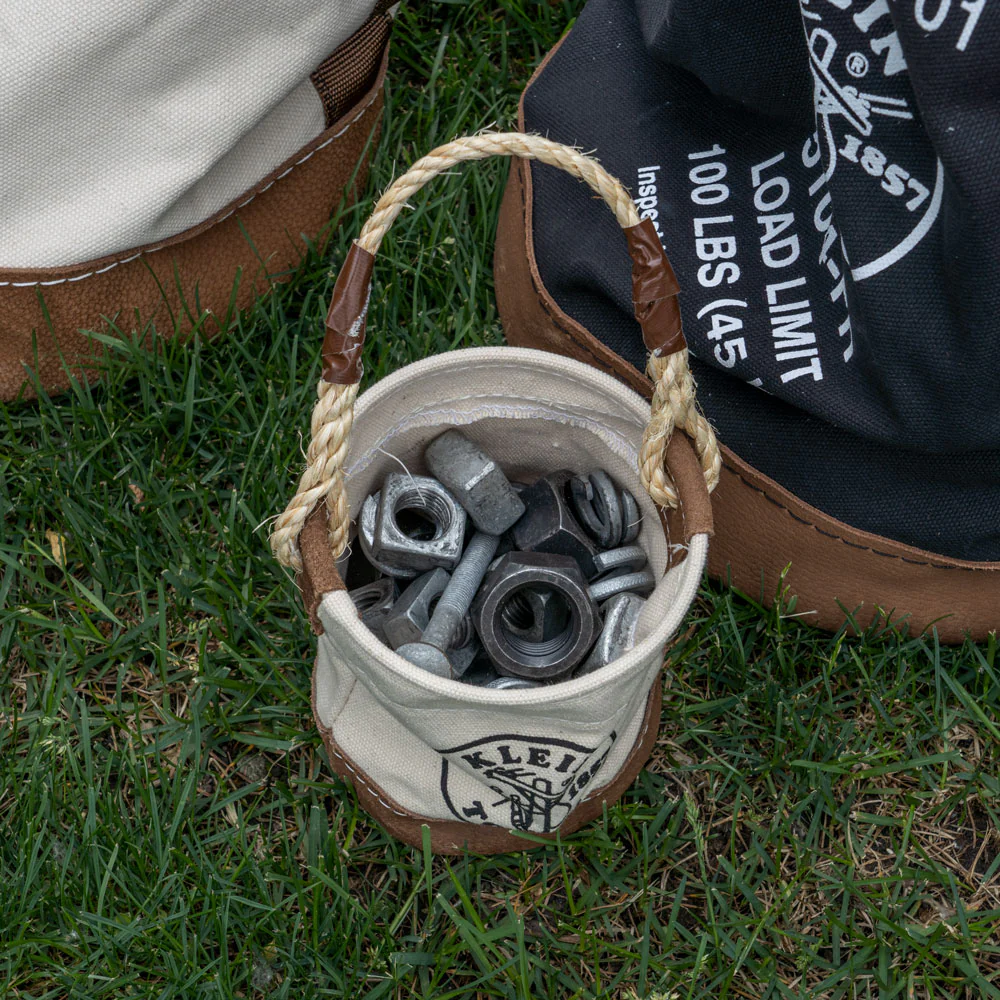 Klein Tools 5104MINI Mini Tool Bucket, All-Purpose Tool Bucket with Leather-Bottom, Nuts and Bolt Bag with Reinforced Rope Handle, Small Utility Pouch - Image 3