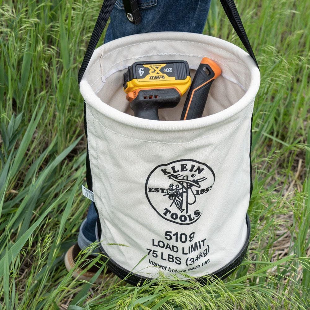 Klein Tools 5109 Canvas Bucket, Wide-Opening Straight-Wall Tool Bucket is Made of No. 6 Canvas with Black Molded Bottom, 75-Pound Load Rated - Image 3