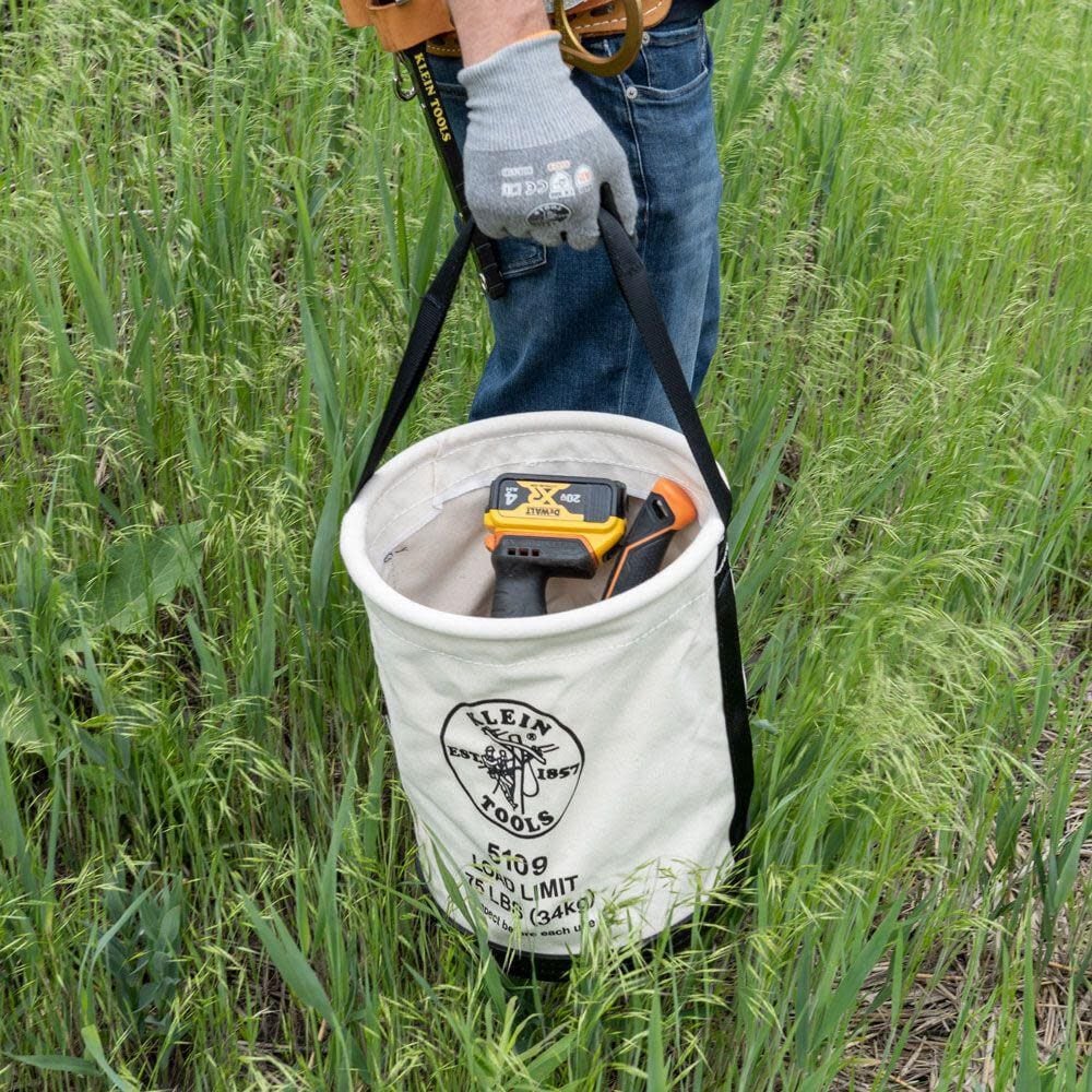 Klein Tools 5109 Canvas Bucket, Wide-Opening Straight-Wall Tool Bucket is Made of No. 6 Canvas with Black Molded Bottom, 75-Pound Load Rated - Image 5