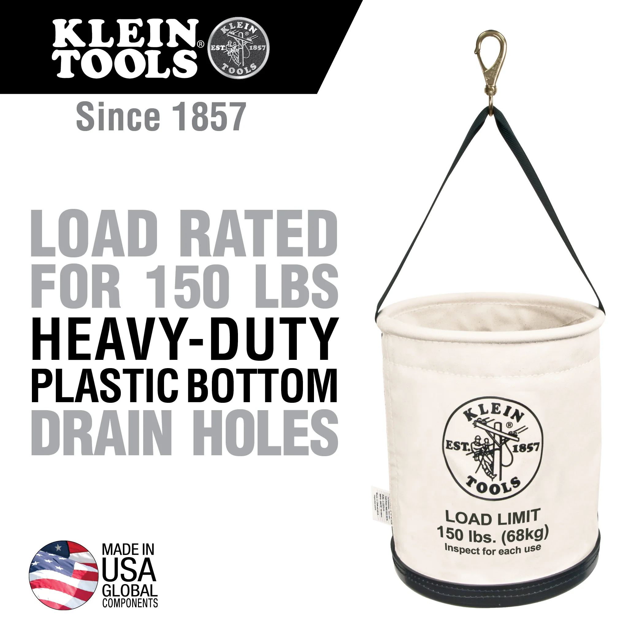 Klein Tools 5109SLR Canvas Bucket, All-Purpose with Drain Holes, 12" - Image 2