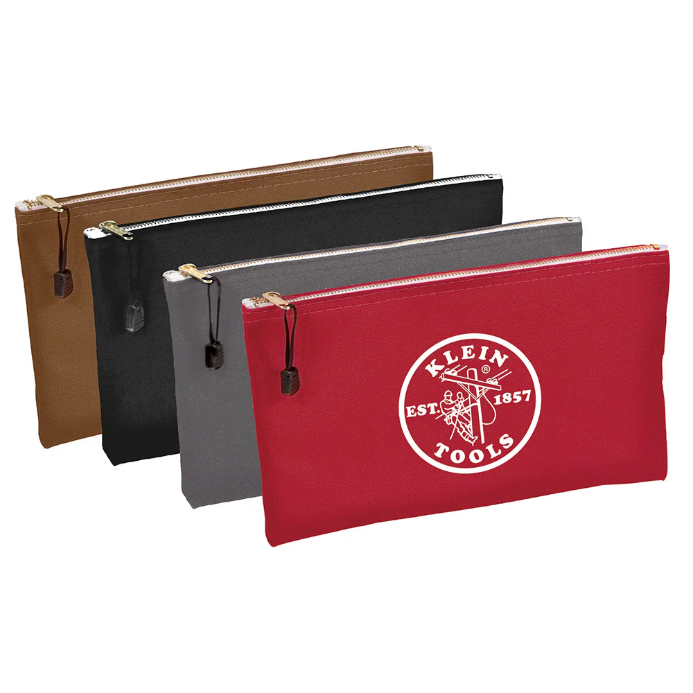 Klein Tools (5141) Zipper Bags, Canvas Tool Pouches, Brown/Black/Gray/Red (Pack of 4)