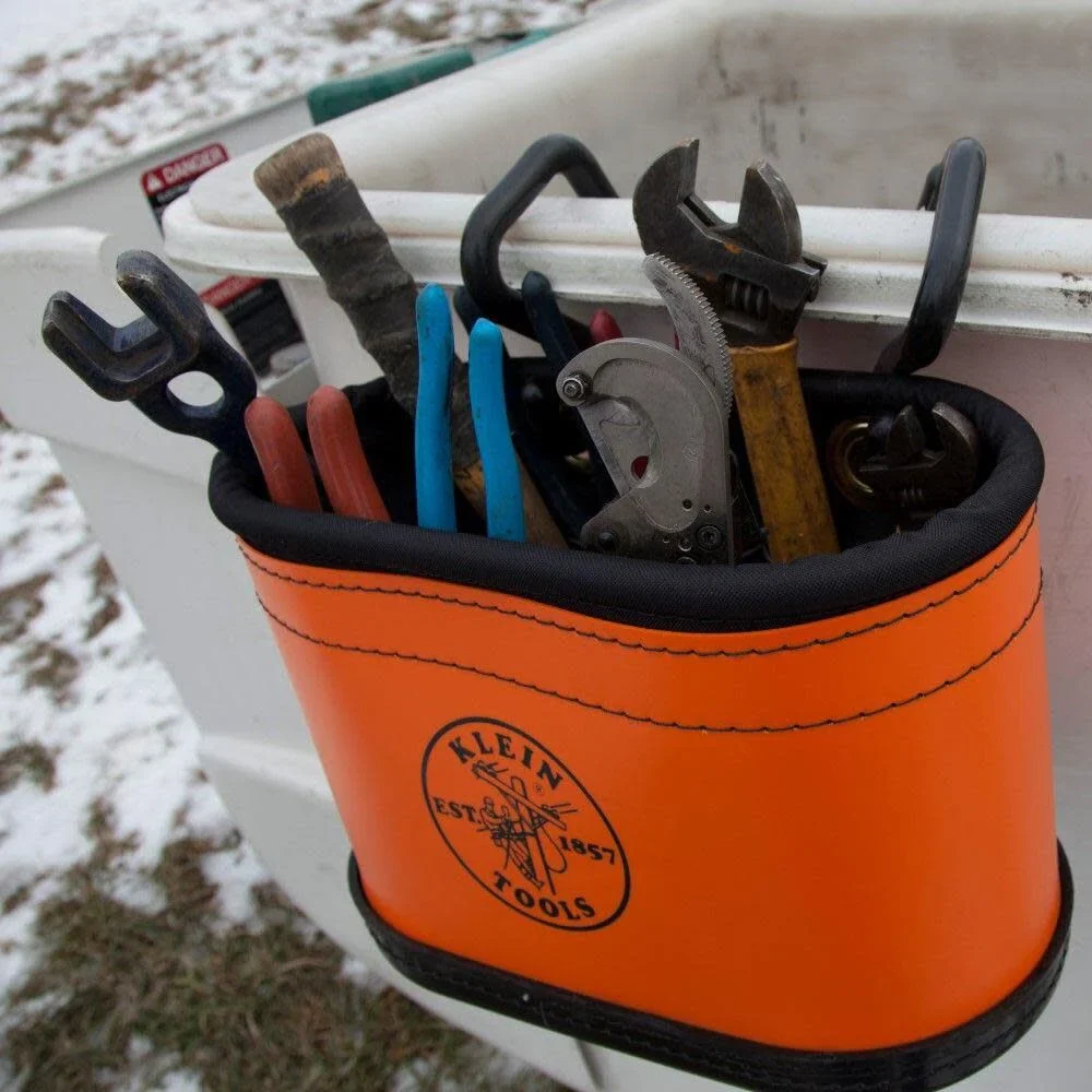 Klein Tools 5144BHB Oval Hard-Body Bucket Tool Organizer with Kickstand, Hook Holes, Non-Conductive Plastic, Polypropylene Bottom, 14-Pocket - Image 4