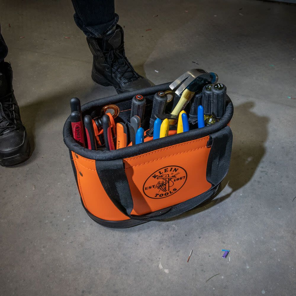 Klein Tools 5144HBS Hard-Body Bucket, Oval Tool Bucket Organizer with Knife Sheath and 14 Other Pockets, Orange/Black - Image 8