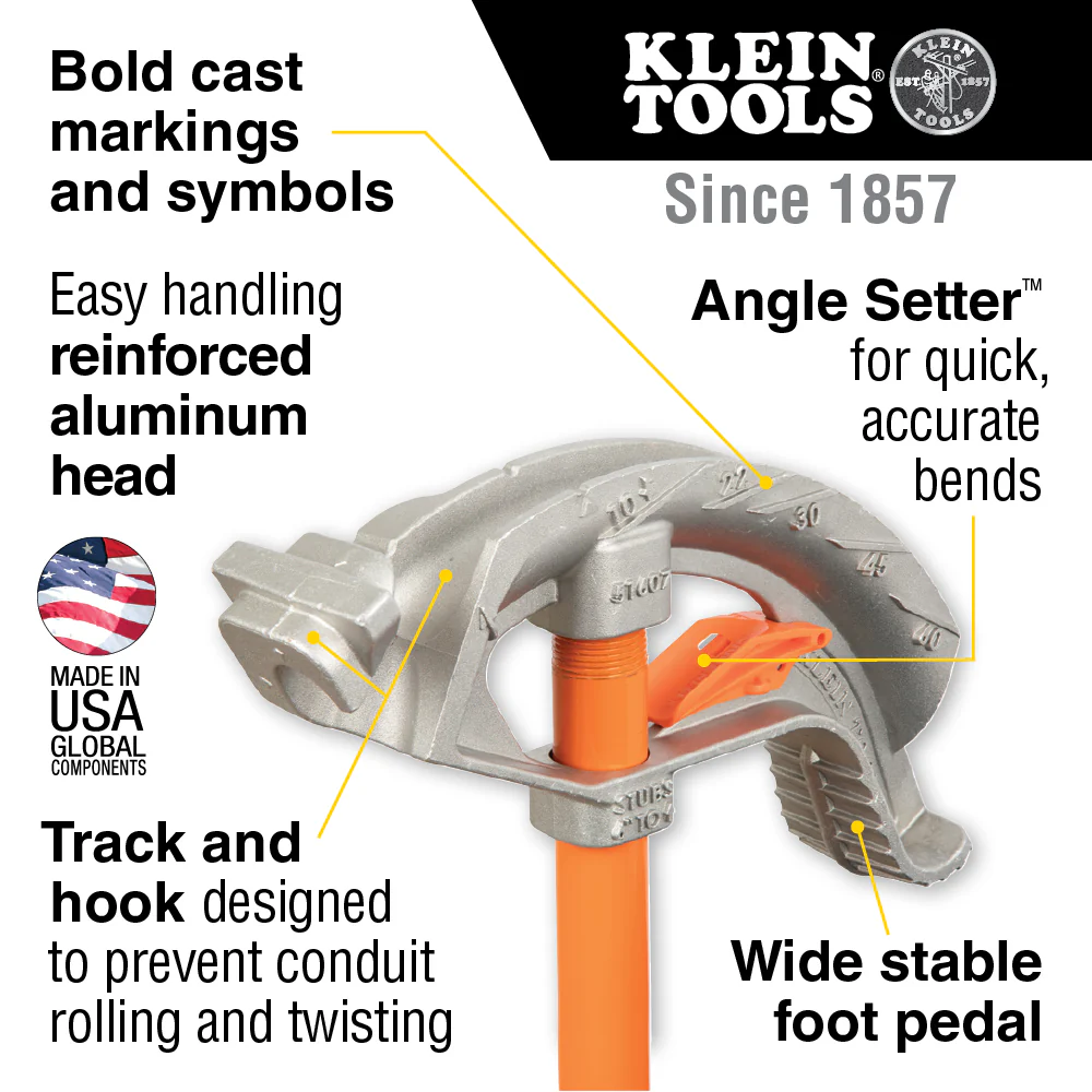 Klein Tools 51607 Aluminum Conduit Bender Full Assembly, 3/4-Inch EMT with Angle Setter - Image 2