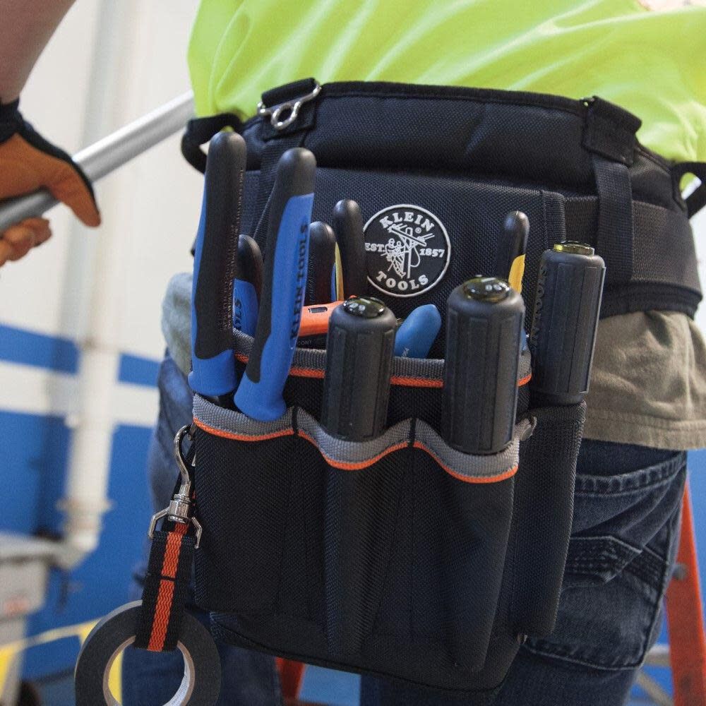 Klein Tools 5241 Tool Pouch, Tradesman Pro Tool Pouch with Electrical Tape Thong and Heavy Duty Reinforced Bottoms, 6-Pocket - Image 3