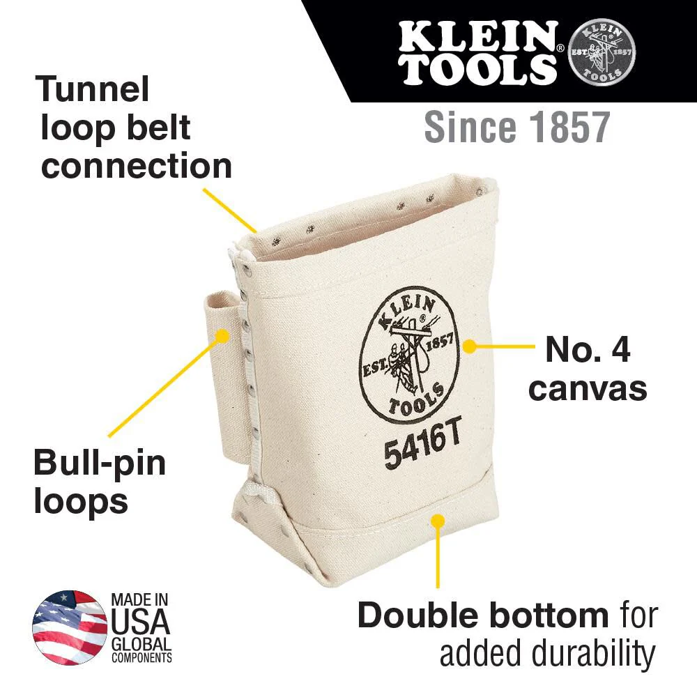 Klein Tools 5416T Tool Bag, Bull-Pin and Bolt Pouch, No. 4 Canvas with Tunnel Connection, 5 x 10 x 9-Inch - Image 2