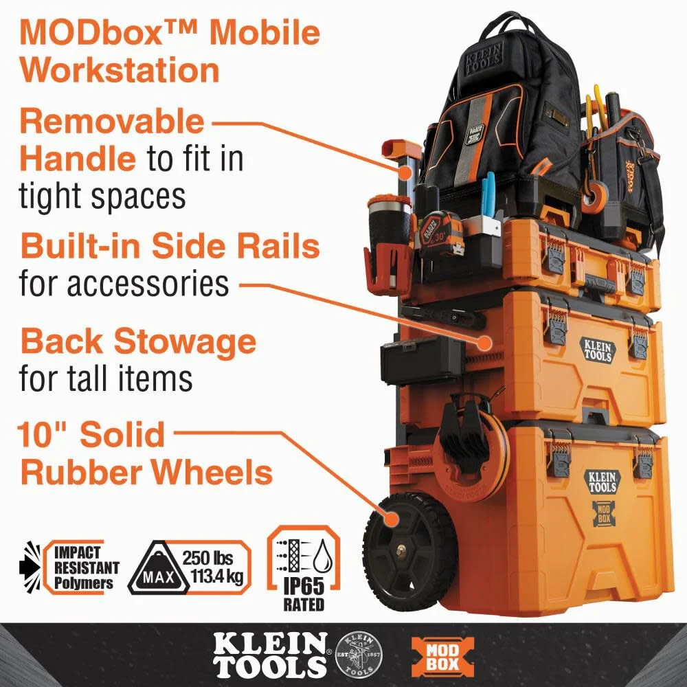 Klein Tools 54802MB MODbox Rolling Toolbox, Modular Tool Storage System with Side Mounting, 10-Inch Rubber Wheels, Removable Handle - Image 3