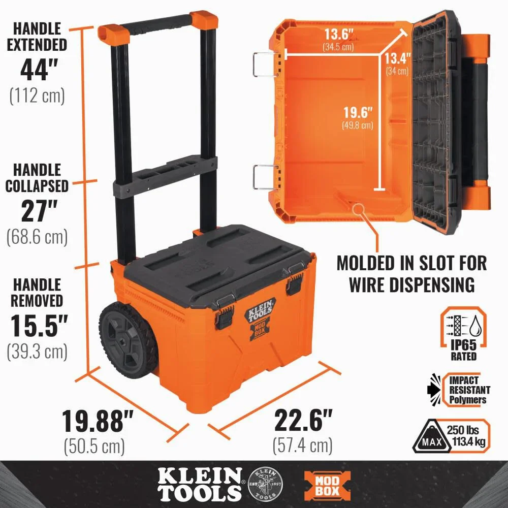 Klein Tools 54802MB MODbox Rolling Toolbox, Modular Tool Storage System with Side Mounting, 10-Inch Rubber Wheels, Removable Handle - Image 4