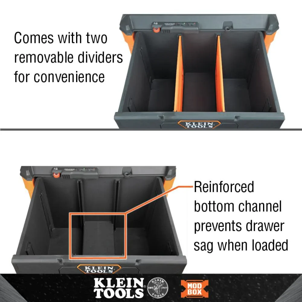 Klein Tools 54821MB MODbox 1-Drawer Toolbox, Modular Tool Storage System, Heavy-Duty Ball Bearing Slides, 2 Dividers, 50-Pound Capacity - Image 3