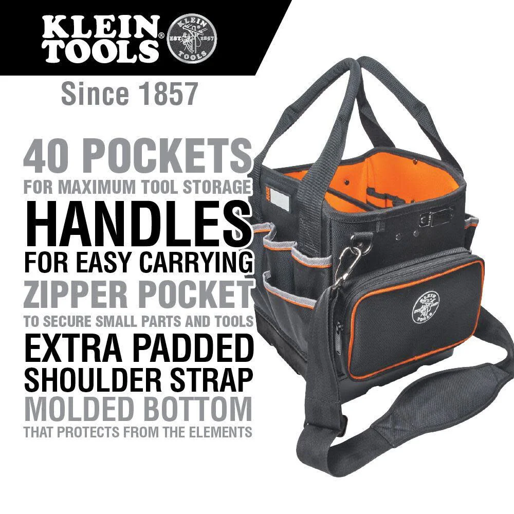 Klein Tools 5541610-14 Tool Bag with Shoulder Strap Has 40 Pockets for Tool Storage and Orange Interior - Image 2