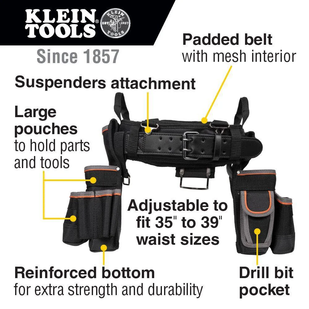 Klein Tools 55428 Tradesman Pro Electrician's Padded Tool Belt and Tool Pouch Combo for Long-wear Comfort and Durability Size Large - Image 2