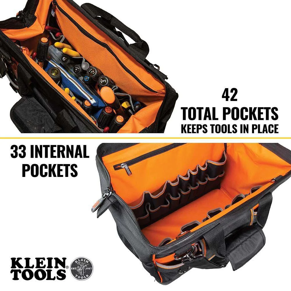 Klein Tools 55469 Tradesman Pro Wide-Open Tool Bag Made of 1680 Ballistic Weave with Molded Bottom and Detachable Shoulder Strap - Image 3