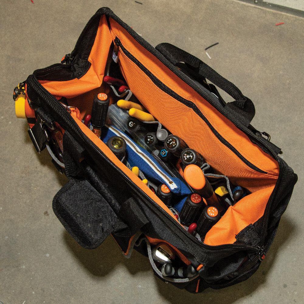 Klein Tools 55469 Tradesman Pro Wide-Open Tool Bag Made of 1680 Ballistic Weave with Molded Bottom and Detachable Shoulder Strap - Image 6