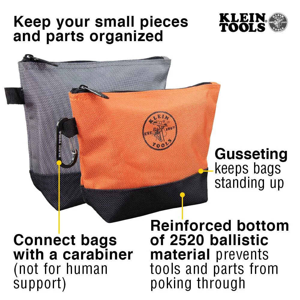 Klein Tools 55470 Utility Bag, Stand-Up Zipper Tool Bags, Tough 1680d Ballistic Weave, Reinforced Bottoms, Orange/Black, Gray/Black, 2-Pack - Image 3