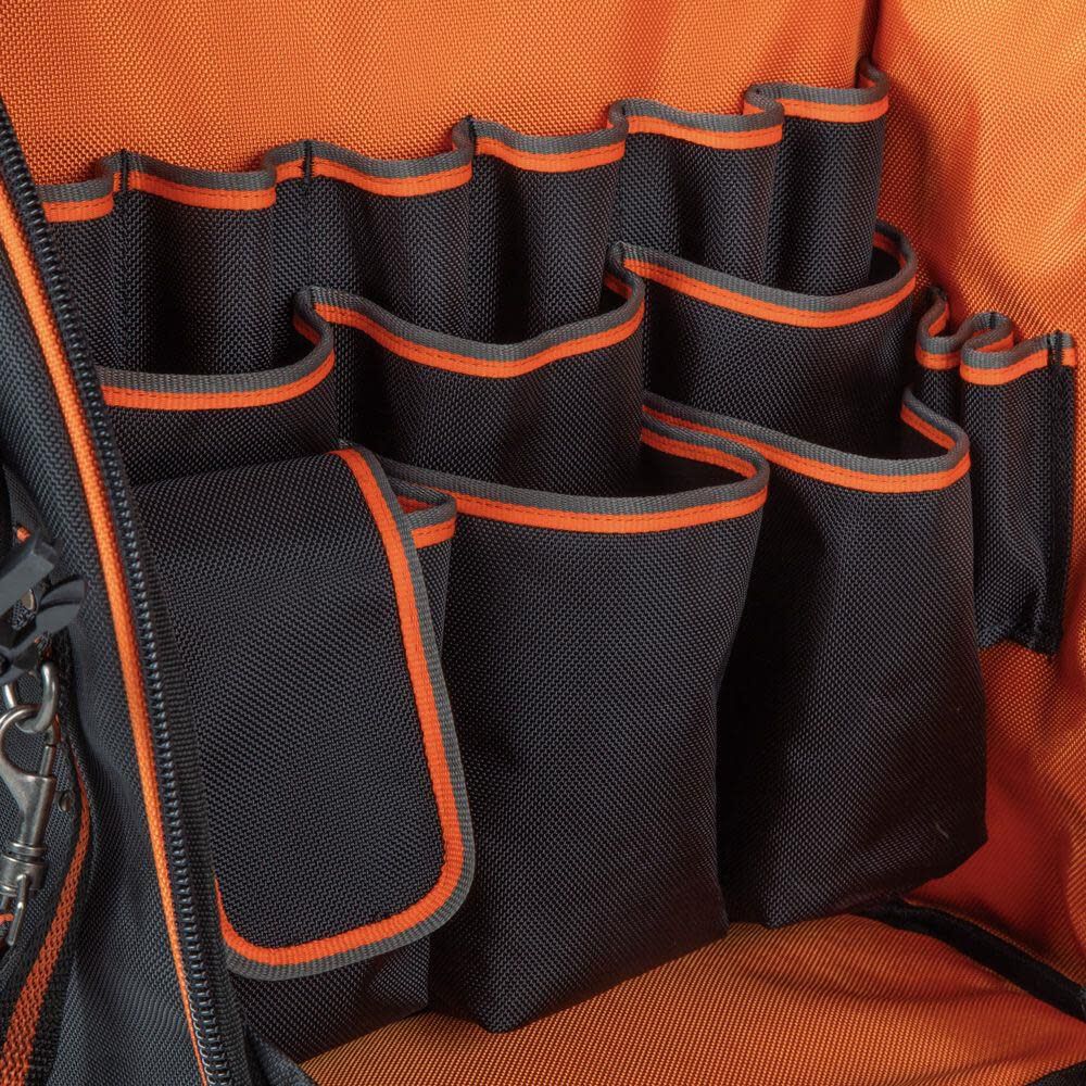 Klein Tools 55482 Tool Bag Backpack, Heavy Duty Tradesman Pro Tool Organizer with 21 Pockets and Large Interior, Water Resistant - Image 11