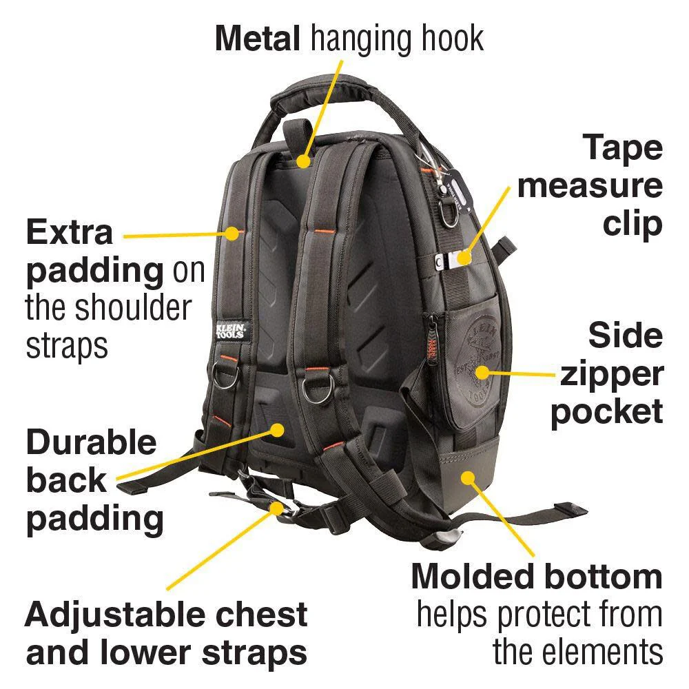 Klein Tools 55485 Tool Bag Backpack, Durable Electrician Backpack with 48 Pockets for Hand Tools, Waterproof Bottom, Removable Tool Carrier - Image 3