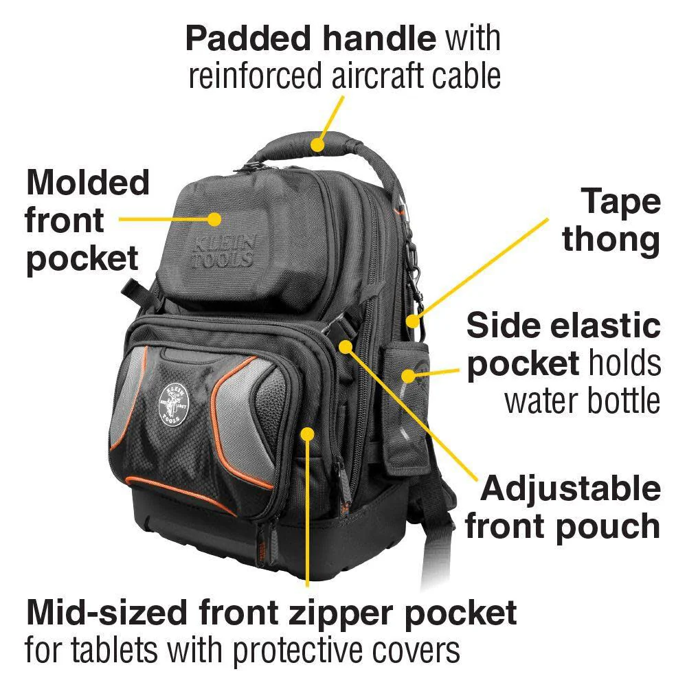 Klein Tools 55485 Tool Bag Backpack, Durable Electrician Backpack with 48 Pockets for Hand Tools, Waterproof Bottom, Removable Tool Carrier - Image 4