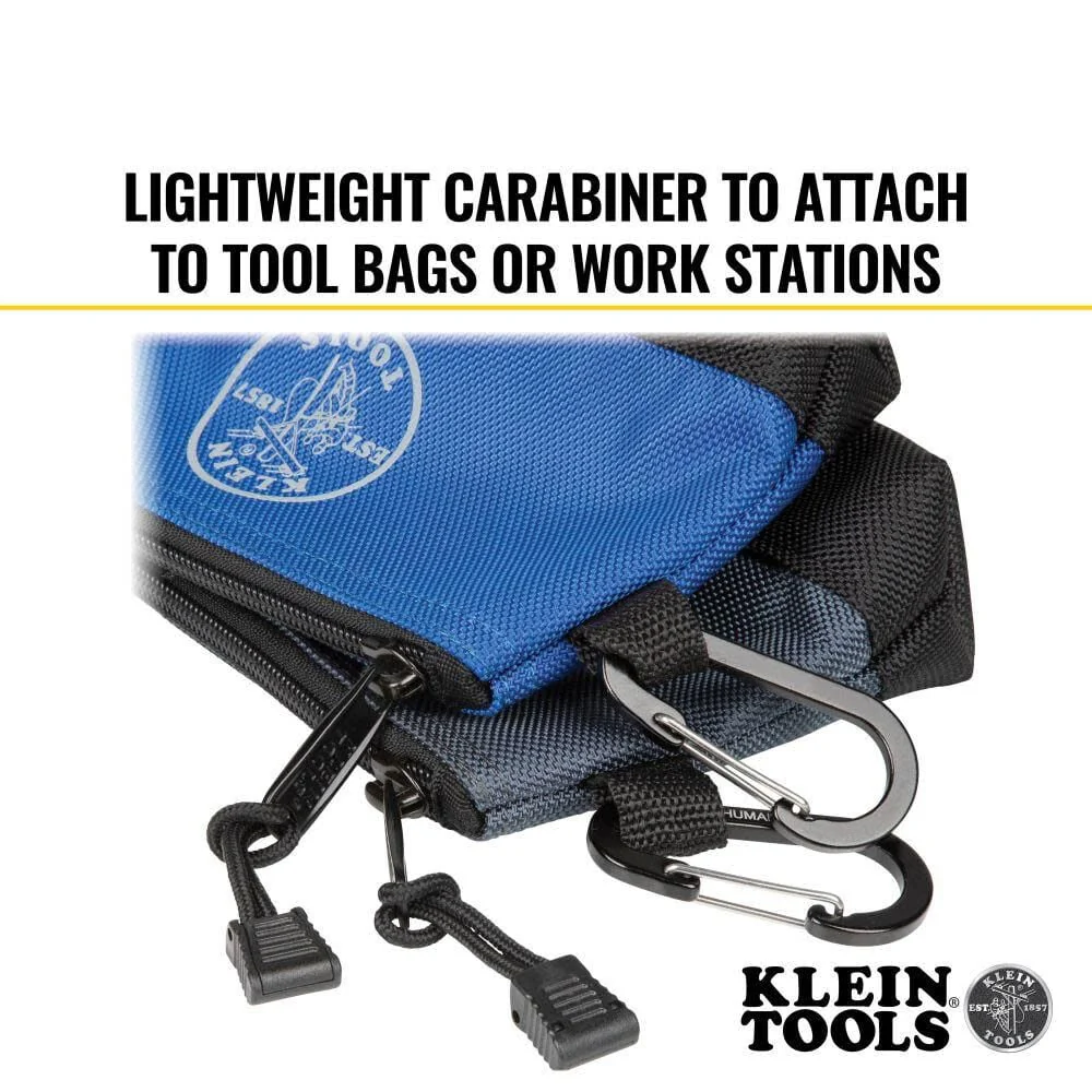 Klein Tools 55559 Stand-Up Zipper Bag Tool Pouch with Carabiners, 7-Inch Blue and 14-Inch Gray Utility Bags with Reinforced Bottom, 2-Pack - Image 3