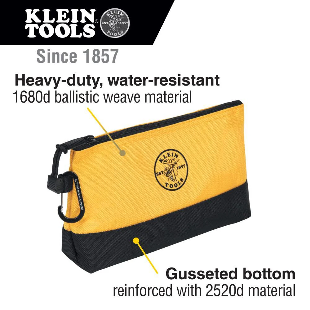 Klein Tools 55569 Stand-Up Zipper Bag Tool Pouch with Carabiners, Reinforced Gusseted Bottoms, Water Resistant 1680d, Multi-Size 5-Pack - Image 2