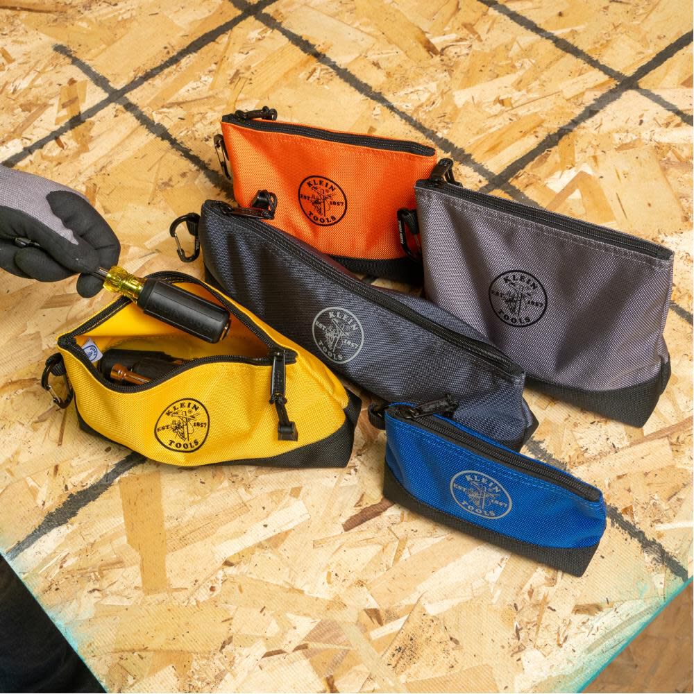 Klein Tools 55569 Stand-Up Zipper Bag Tool Pouch with Carabiners, Reinforced Gusseted Bottoms, Water Resistant 1680d, Multi-Size 5-Pack - Image 7