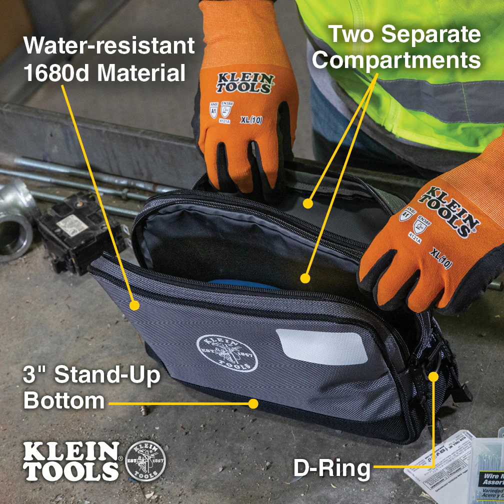 Klein Tools 55583 Double Zipper Bag, 12 x 7-Inch, Gray - Image 2