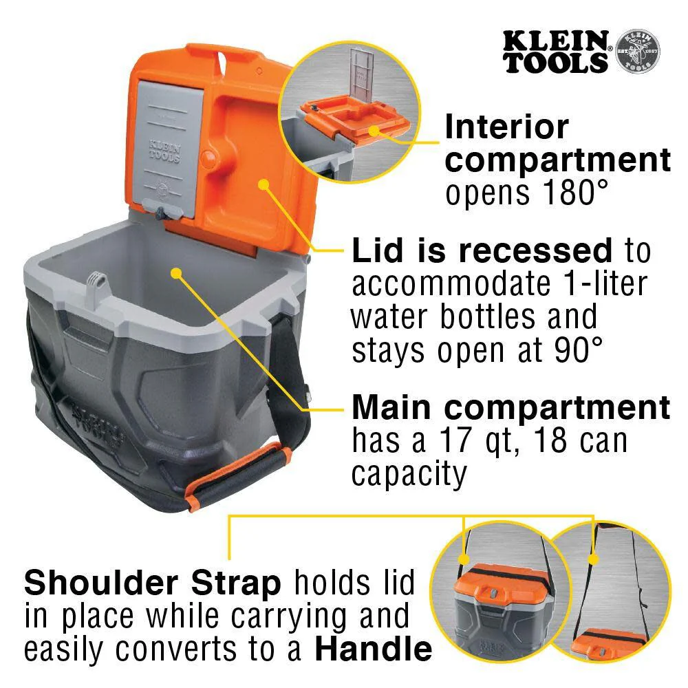 Klein Tools 55600 Work Cooler, 17-Quart Lunch Box Holds 18 Cans, Keeps Cool 30 Hours, Seats 300 Lb, Tradesman Pro Tough Box - Image 3