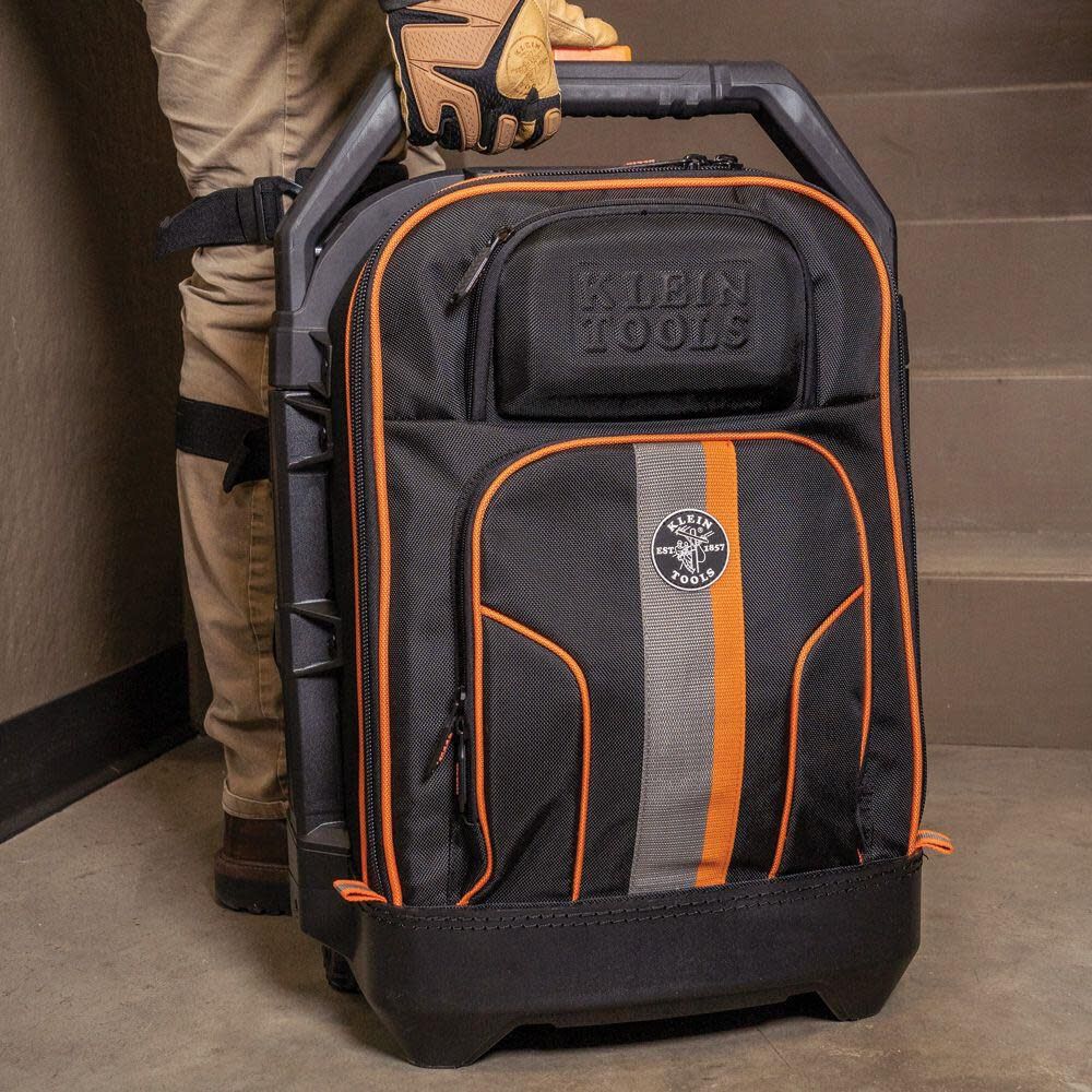 Klein Tools 55604 Rolling Tool Backpack, Tool Bag with 28 Pockets, Heavy Duty Retractable Handle, Large Tool Storage Interior, 3-Inch Wheels - Image 6