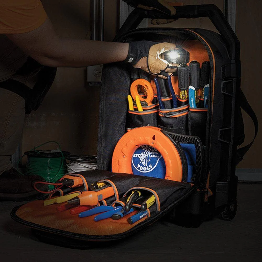 Klein Tools 55604 Rolling Tool Backpack, Tool Bag with 28 Pockets, Heavy Duty Retractable Handle, Large Tool Storage Interior, 3-Inch Wheels - Image 9