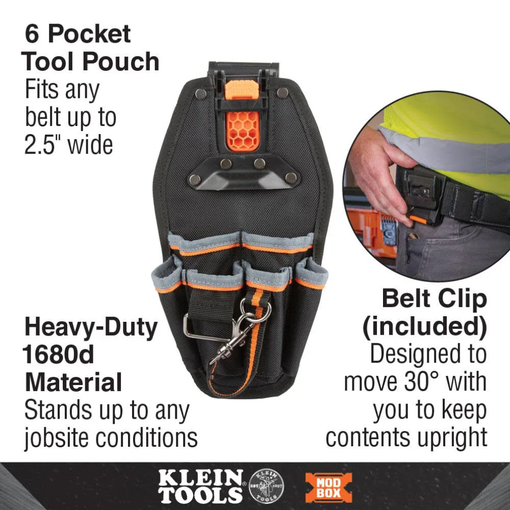 Klein Tools 55830MB MODbox Tool Pouch, 6-Pockets, Electrician Tool Bag, Quickly Attach and Release from Tool Belts and MODBox Rail System - Image 2