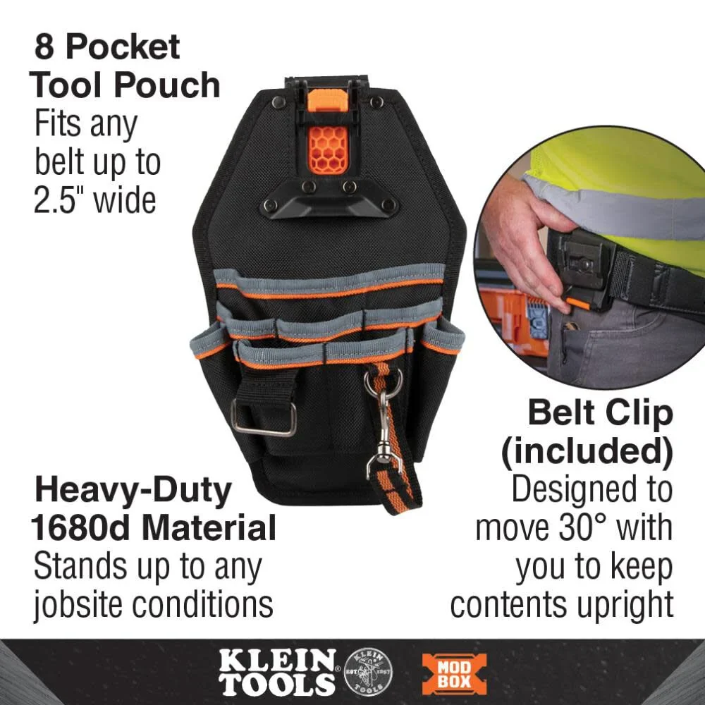 Klein Tools 55832MB MODbox Tool Pouch, 8-Pockets, Electrician Tool Bag, Quickly Attach and Release from Tool Belts and MODBox Rail System - Image 2