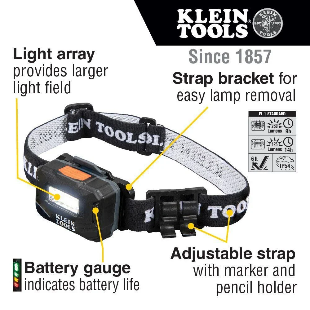 Klein Tools 56049 Rechargeable Headlamp / LED Lights, Adjustable Fabric Strap with Marker / Pencil Holder, 260 Lumens, for Work and Outdoors - Image 2