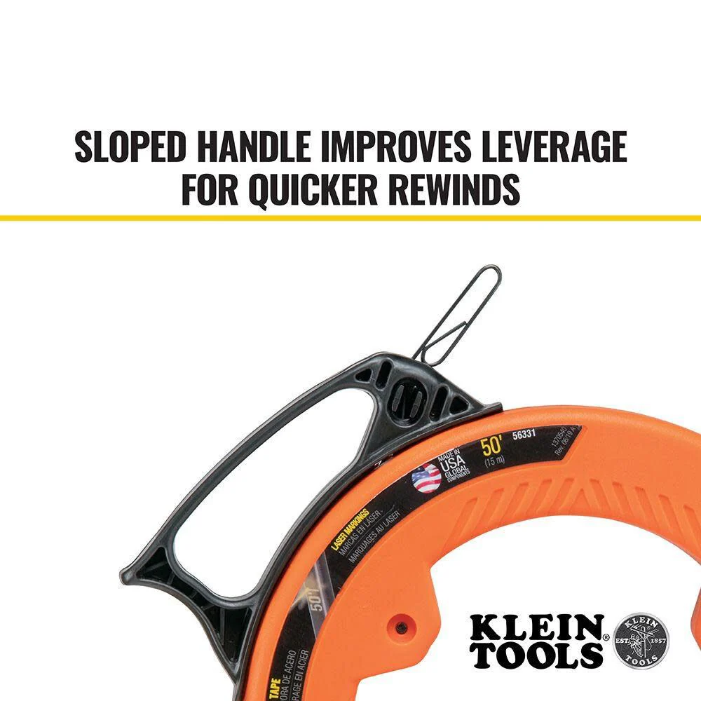 Klein Tools 56331 50-Foot Electrical Fish Tape, Steel Wire Puller with Double Loop Tip, Optimized Housing and Handle, 1/8-Inch - Image 5