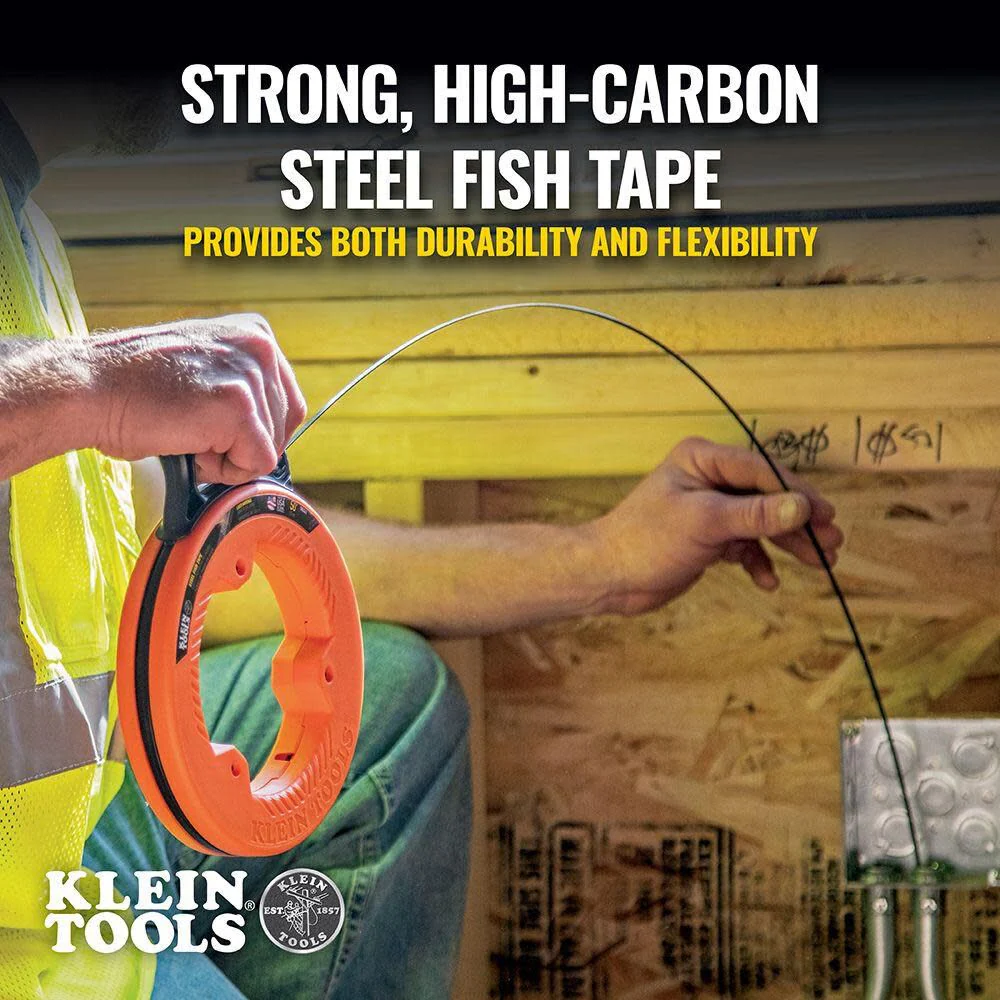 Klein Tools 56331 50-Foot Electrical Fish Tape, Steel Wire Puller with Double Loop Tip, Optimized Housing and Handle, 1/8-Inch - Image 6