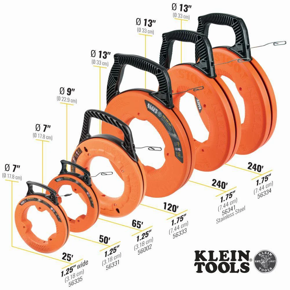 Klein Tools 56333 Electrical Fish Tape, Steel Wire Puller with Double Loop Tip, Optimized Housing and Handle, 1/8-Inch x 120-Foot - Image 3