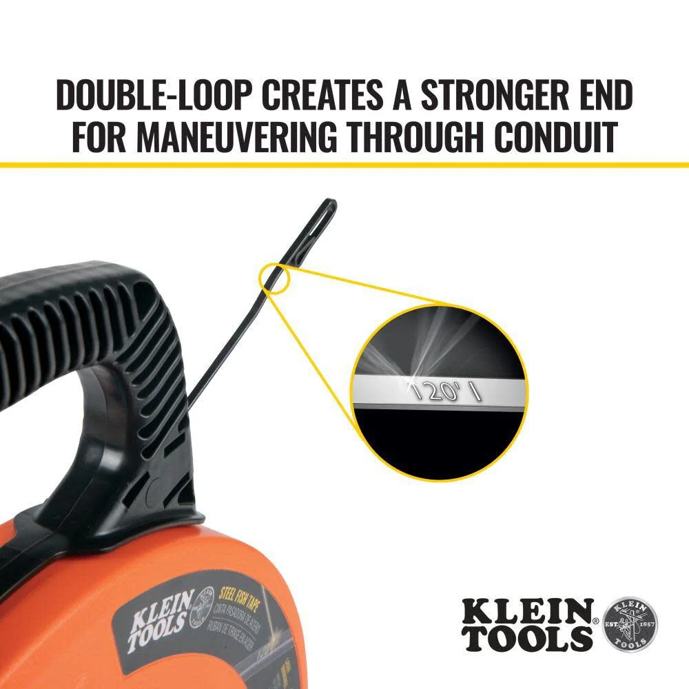 Klein Tools 56333 Electrical Fish Tape, Steel Wire Puller with Double Loop Tip, Optimized Housing and Handle, 1/8-Inch x 120-Foot - Image 4