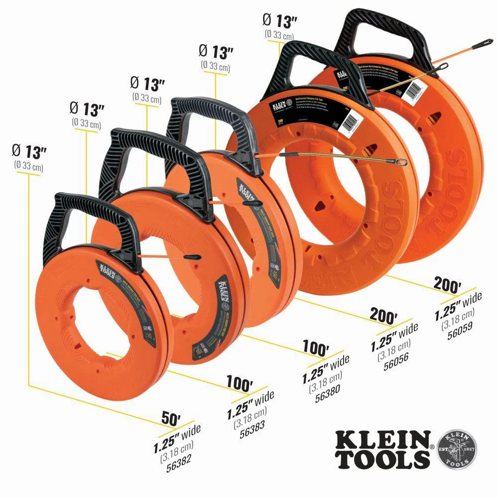 Klein Tools 56382 Non-Conductive Electrical Fish Tape, Multi-Groove Fiberglass Wire Puller, Optimized Housing and Handle, 50-Foot x 3/16-Inch - Image 3