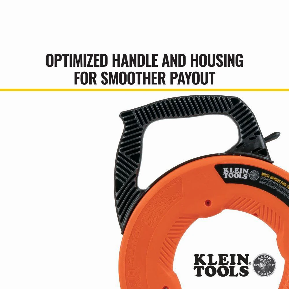 Klein Tools 56382 Non-Conductive Electrical Fish Tape, Multi-Groove Fiberglass Wire Puller, Optimized Housing and Handle, 50-Foot x 3/16-Inch - Image 4