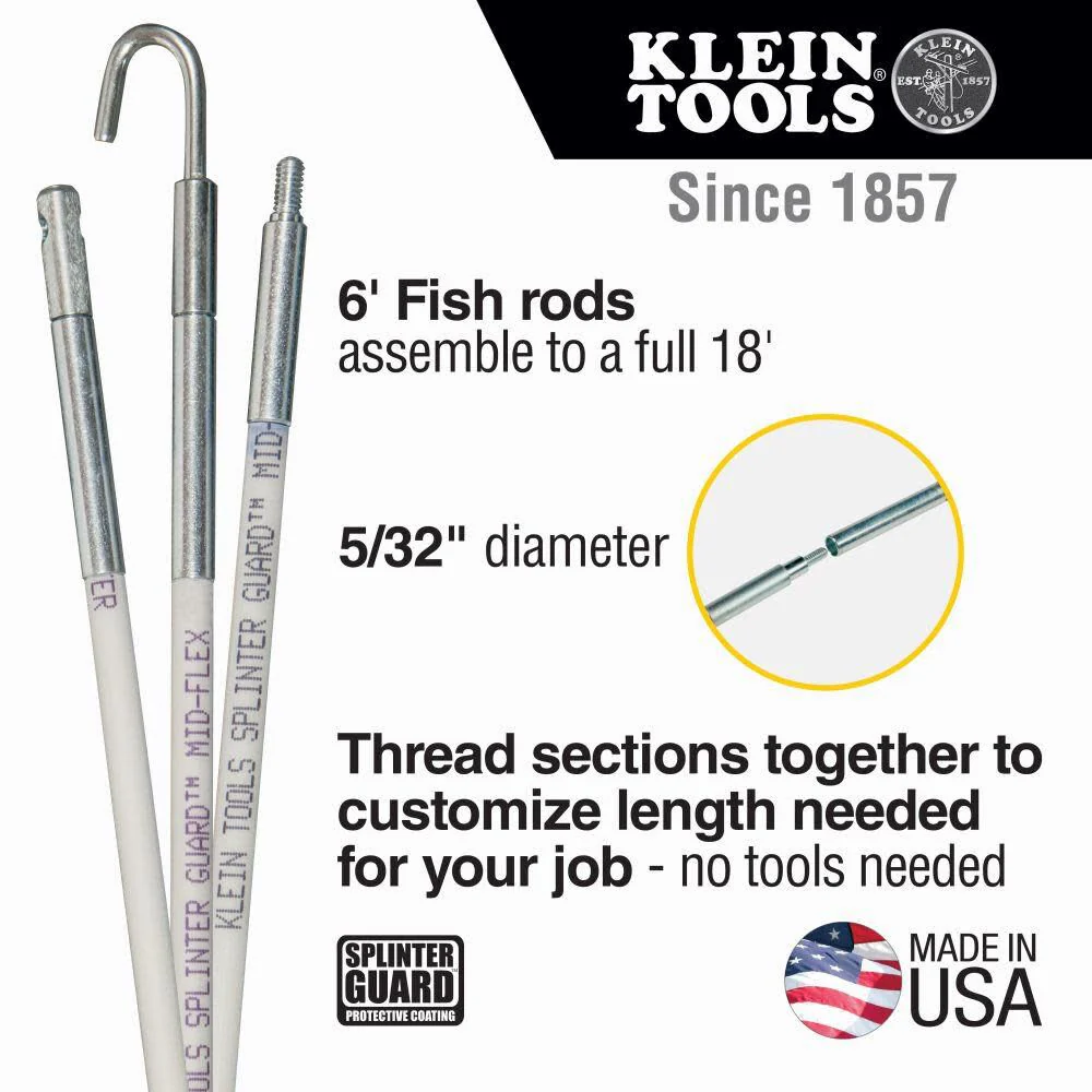 Klein Tools 56418 Hi-Flex Glow Rod Set, 18-Foot, Splinter Guard Coating, Stainless Steel Connectors, Glows in Dark - Image 3