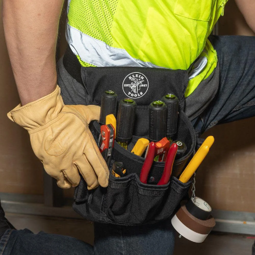 Klein Tools 5719 Tool Pouch, PowerLine Series Utility Pouch Fits Tool Belts up to 2.5-Inch, Strong Rivet Reinforced Stitching, 18-Pocket - Image 3