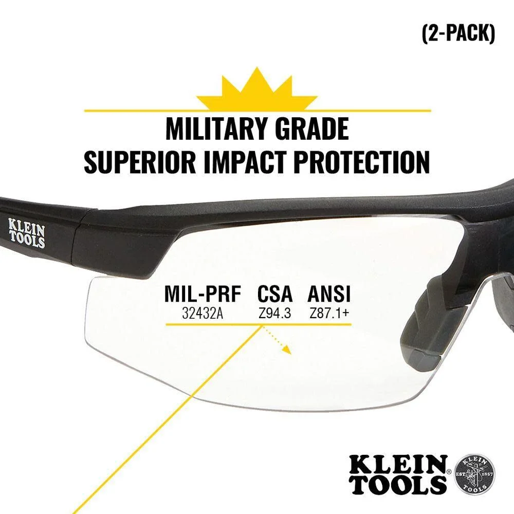 Klein Tools 60171 Safety Glasses, PPE Protective Eyewear with Semi Frame, Scratch Resistant and Anti-Fog, Clear Lens, 2-Pack - Image 2