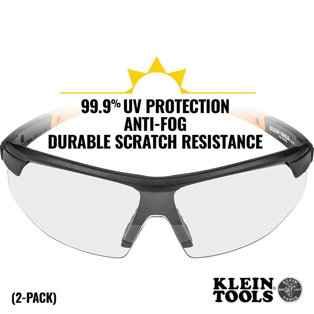 Klein Tools 60171 Safety Glasses, PPE Protective Eyewear with Semi Frame, Scratch Resistant and Anti-Fog, Clear Lens, 2-Pack - Image 3