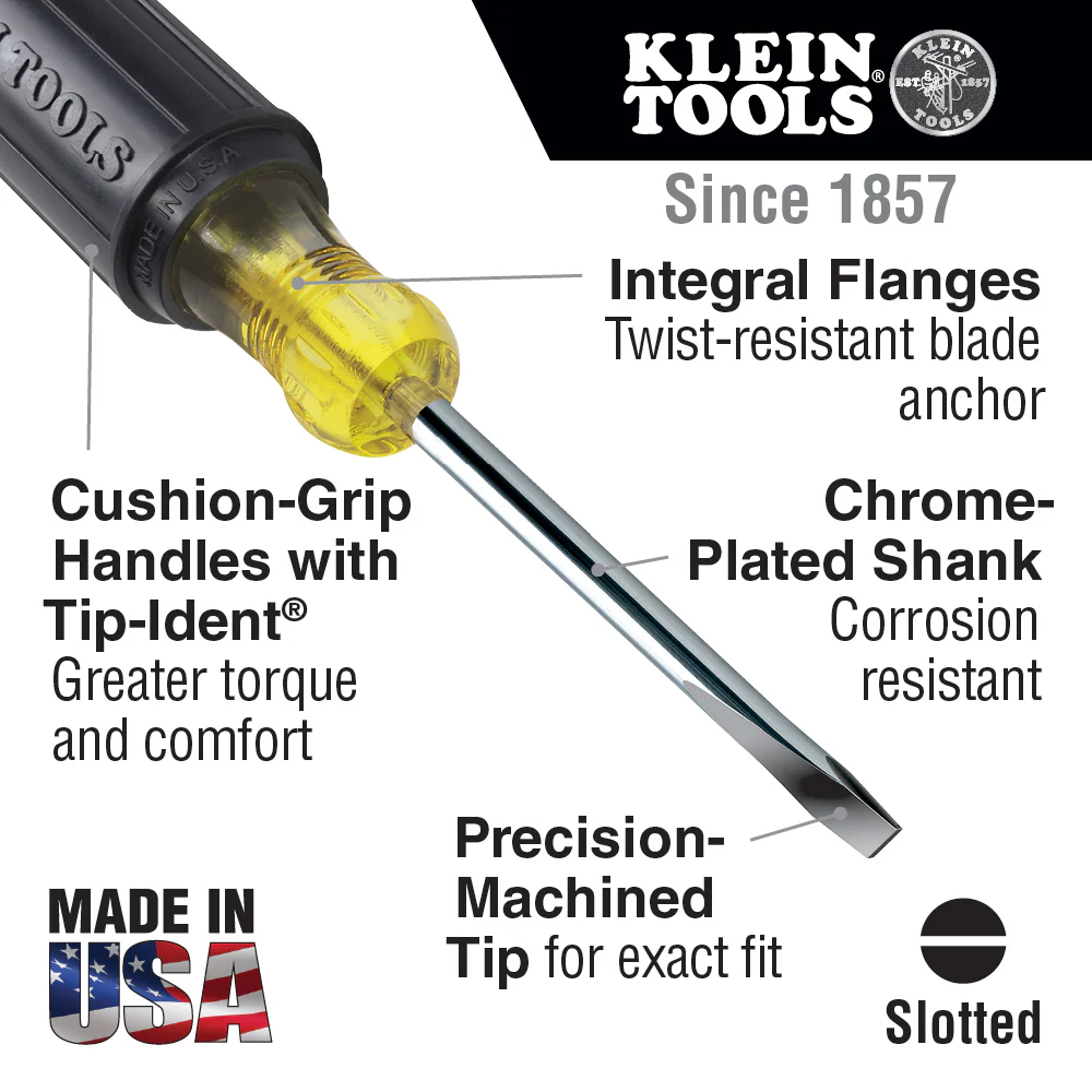 Klein Tools 602-4 1/4-Inch Keystone Screwdriver, 4-Inch Round Shank - Image 2